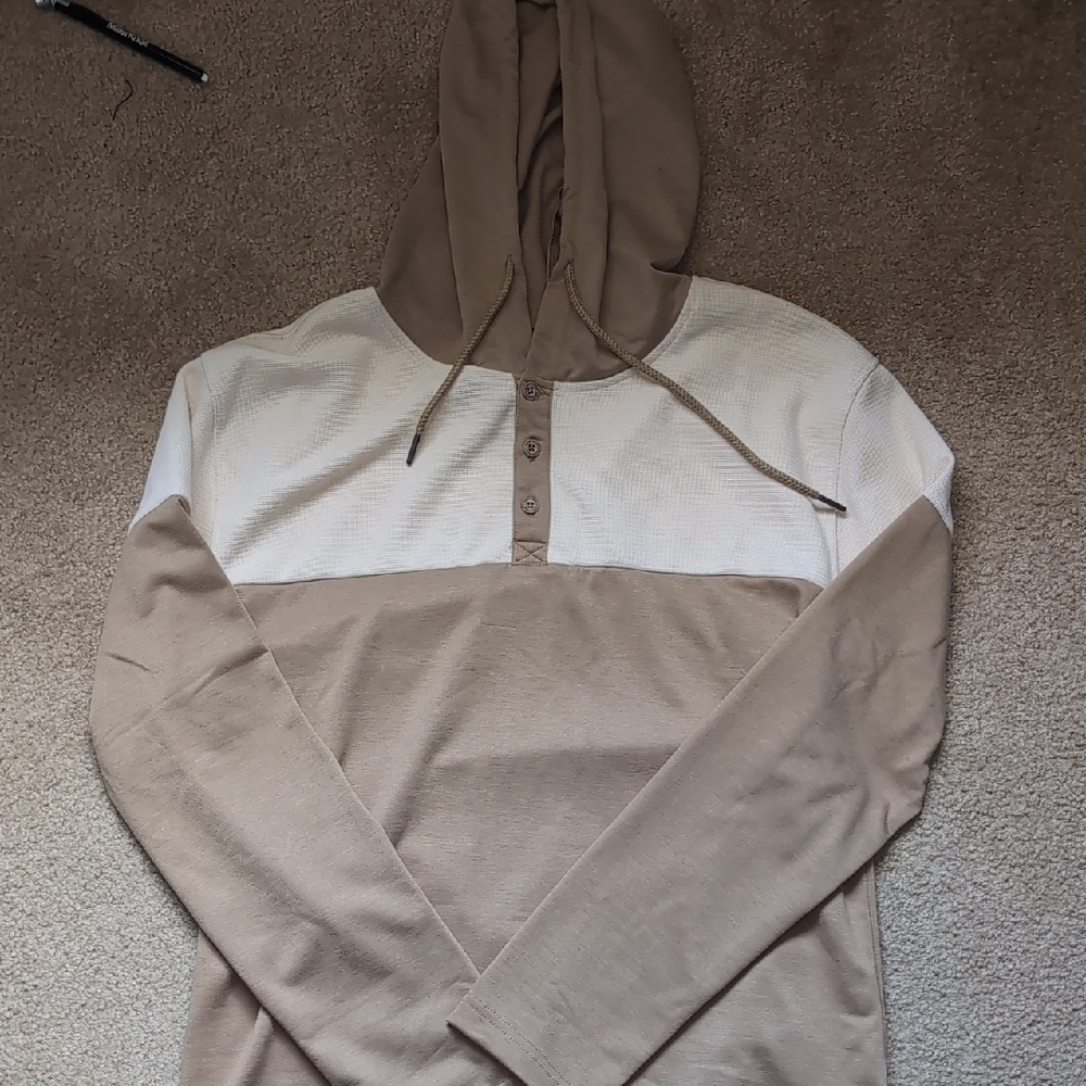 Tan and Cream Half-Button Pullover Sweater